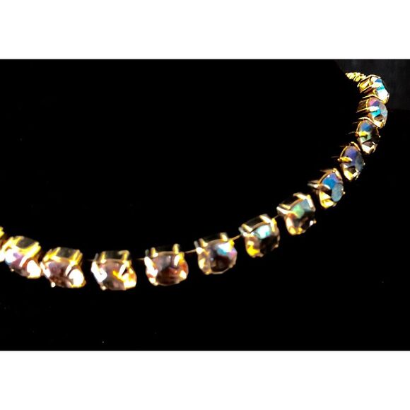 Vintage Gold-Tone, Aurora Borealis Crystal Rhinestone Necklace, 1950s, 15 inch - Picture 3 of 11